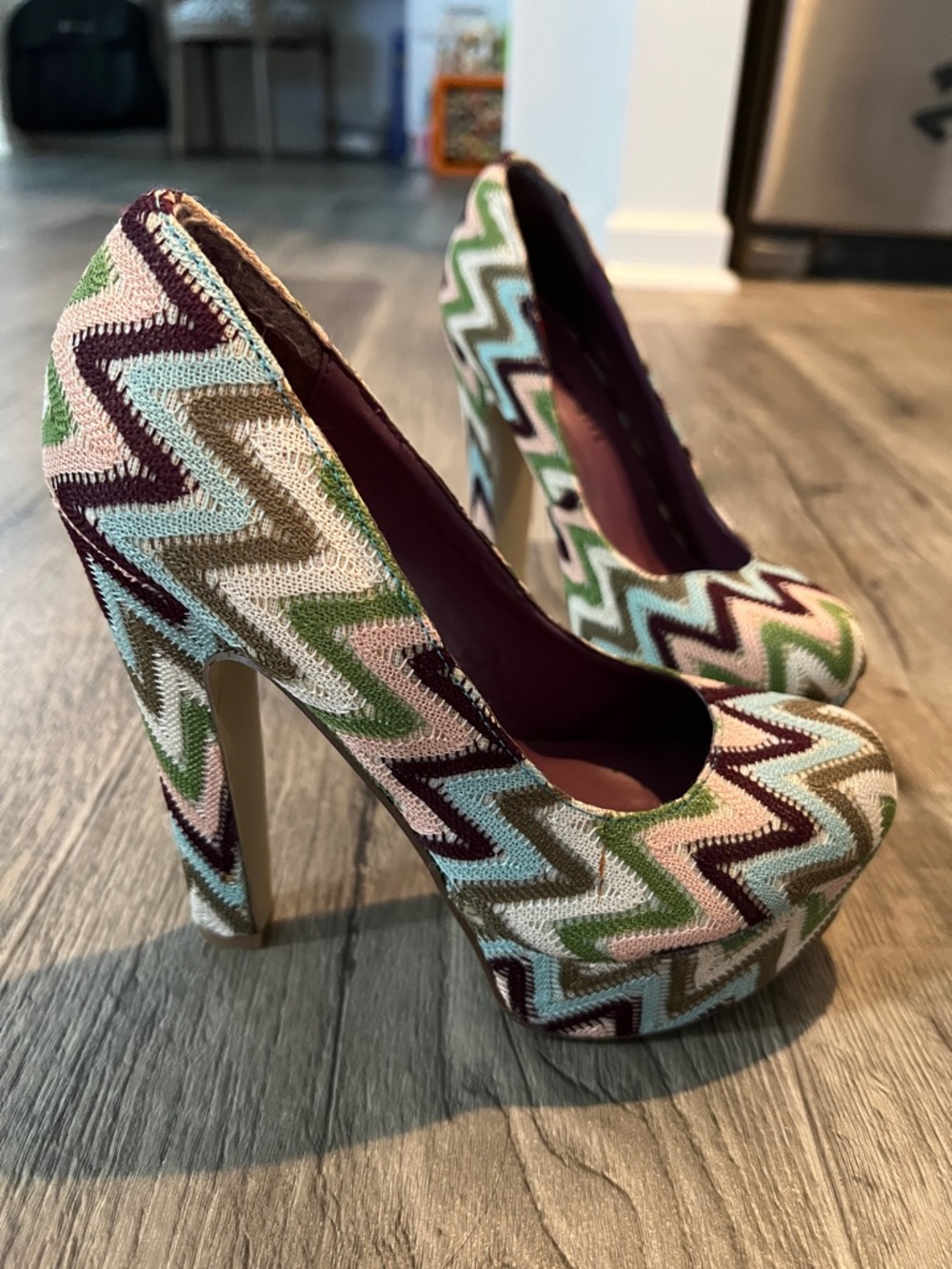 Madden Girl Zigzag Platform Pumps - Mint, Pink & Olive